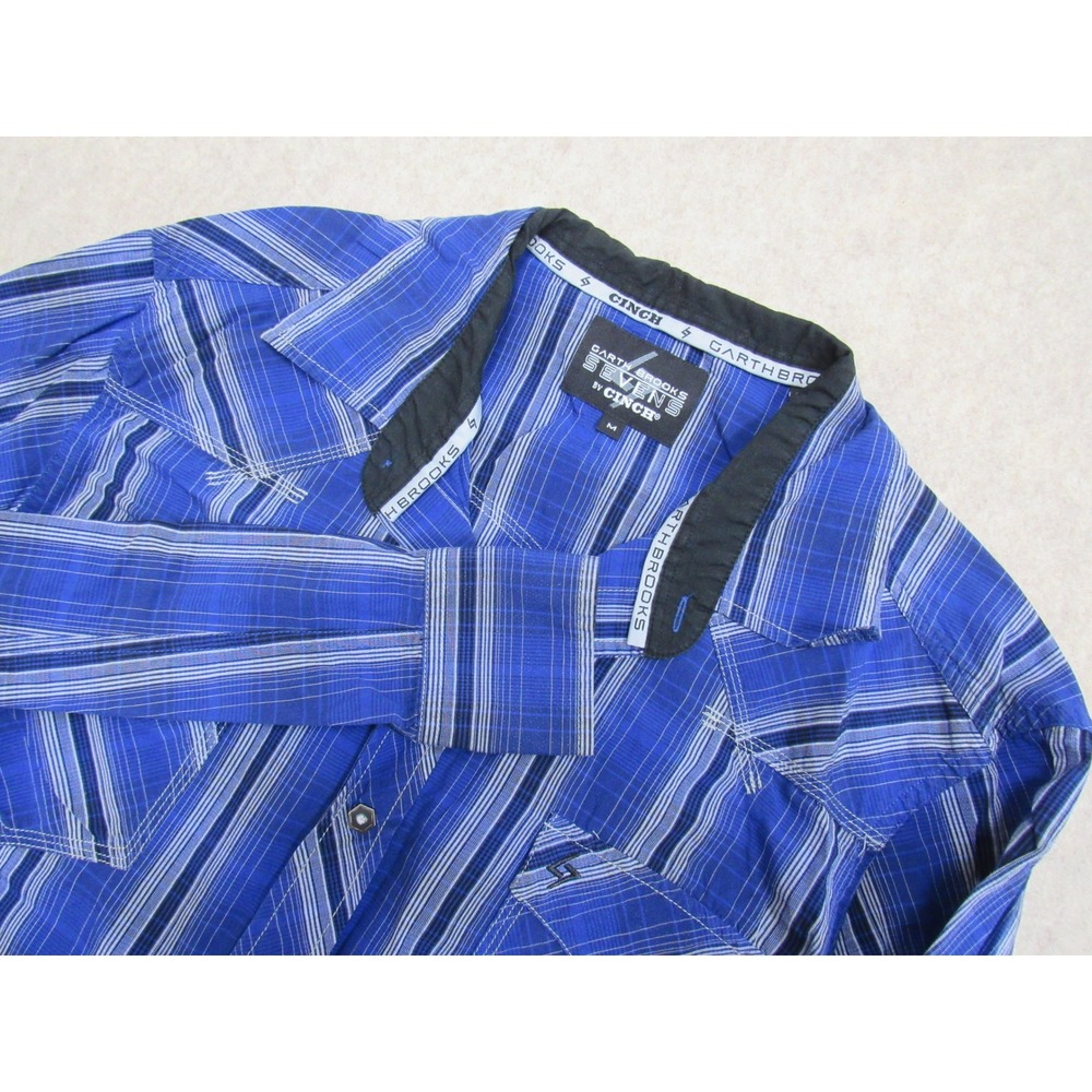 Garth Brooks Sevens by Cinch Mens Blue Striped Plaid Western Snap Shirt M